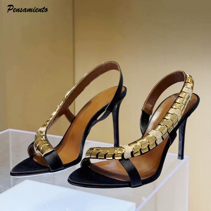 Summer Clothing Petite - Lüks Rhinestones Payetli Saten Kadın Gladyatör