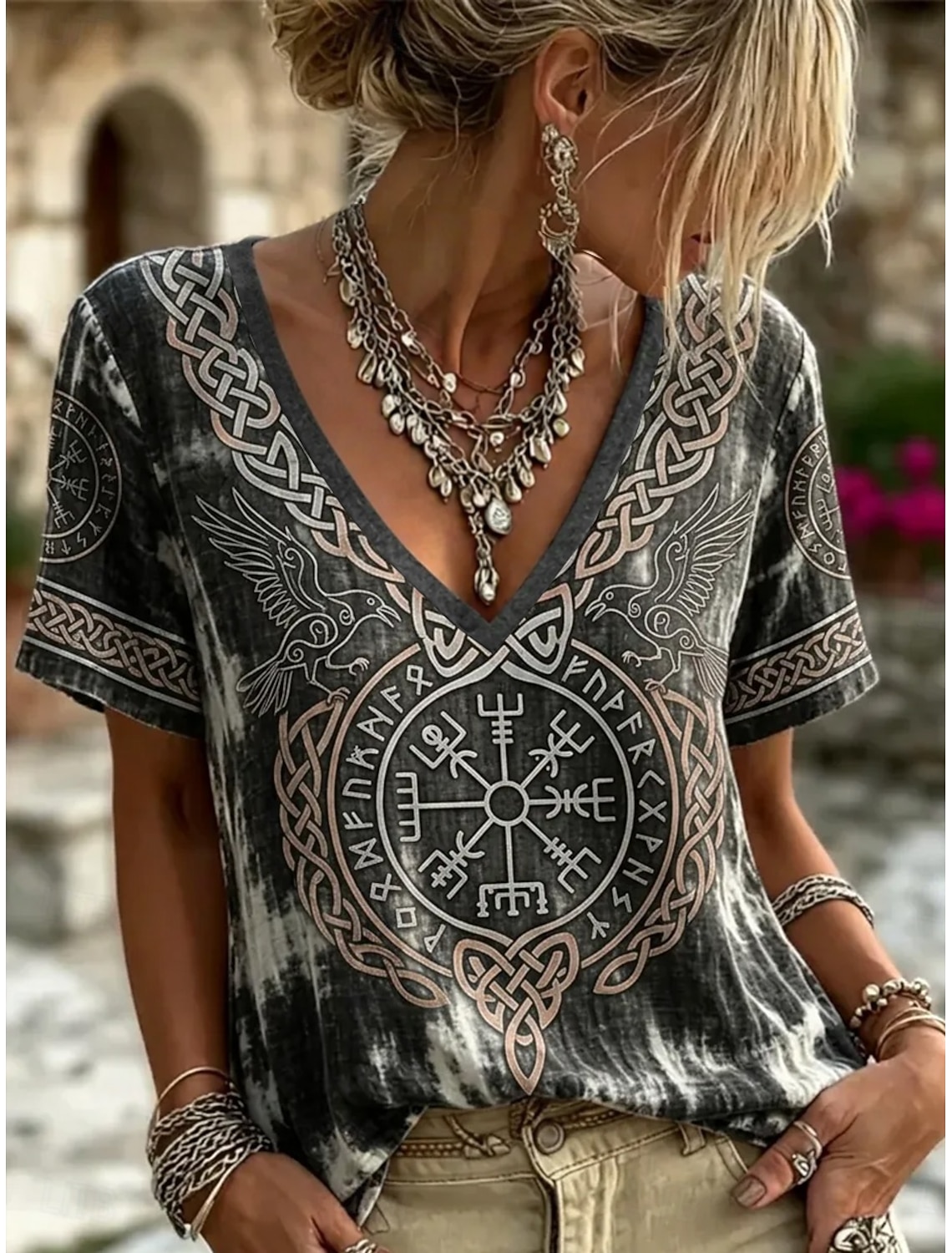 Summer Viking Clothing - Kadın V Yaka Kısa Kollu Tişört