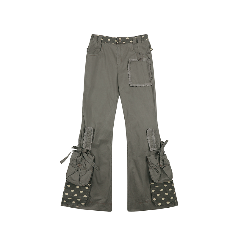 Summer Clothing In Winter - Gri Kahve Katmanlı Dantel Kuşaklı Puantiyeli