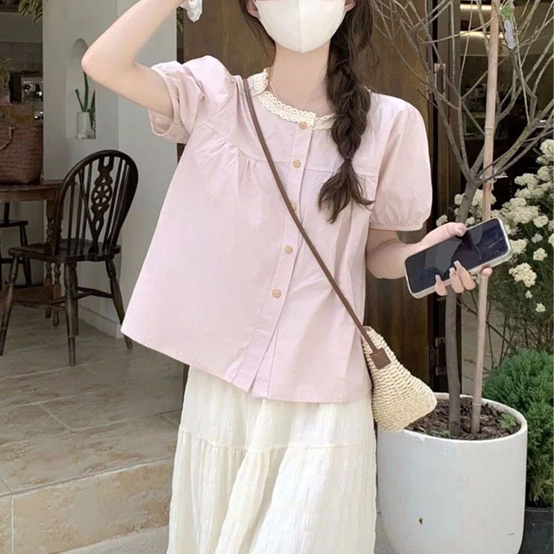 Summer Clothing In French - Moda Dantel Eklenmiş Gömlek Yaz Tatlı